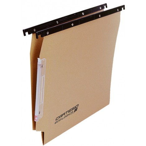 Bertesi CARTESIO 114 F BETA - Cartelle sospese per ARMADIO con fondo a V, interasse 33cm, assemblaggio mediante rivetti metallici, aste di sospensione in polistirene nero, porta etichette ad effetto lenticolare 14cm, 240gr, colore avana - Prezzo singolo, ord. minimo 100pz - 114 F BETA-C1