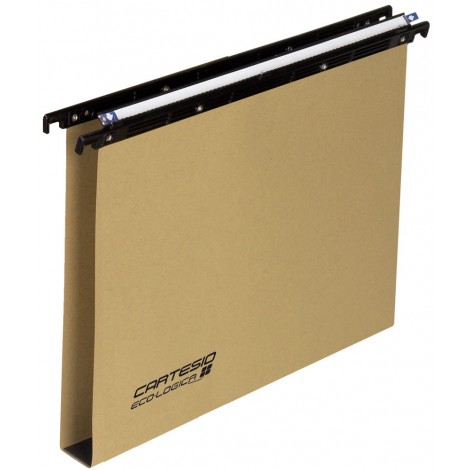 Bertesi CARTESIO 100 - Cartelle sospese per CASSETTO con fondo a U3, in cartoncino RICICLATO, interasse 33cm, assemblaggio mediante rivetti metallici, aste di sospensione in polistirene nero, porta etichette ad effetto lenticolare 31cm, 240gr, colore avana - Prezzo singolo, ord minimo 100pz - 100/330 3-C1