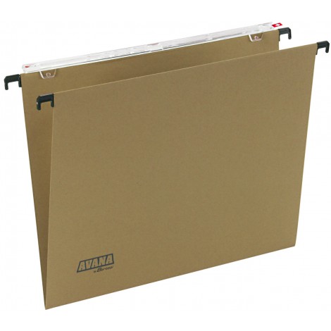 Bertesi AVANA 060 BETA - Cartelle sospese per CASSETTO con fondo a V, interasse 39cm, assemblaggio termoincollato, aste di sospensione in filo d`acciaio, ganci in polistirene nero, porta etichette ad effetto lenticolare 29cm, colore avana - Prezzo singolo, ord. minimo 50pz