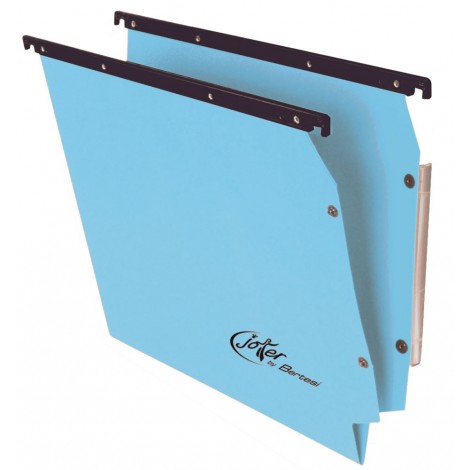 Bertesi JOKER 414 F LINK - Cartelle sospese per ARMADIO con fondo a V, interasse 33cm, assemblaggio mediante occhielli metallici, aste di sospensione in polistirene nero, porta etichette ad effetto lenticolare 14cm, 270gr, colore blu - Prezzo singolo, ord. minimo 25pz