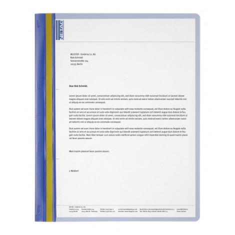 Durable Durabind - Cartellina per rilegatura mediante punti metallici e bande longitudinali adesive. Dotato di copertina anteriore trasparente e copertina posteriore colorata, entrambe in PVC, colore azzurro - Prezzo singolo, ord. minimo 25pz - 2250-06