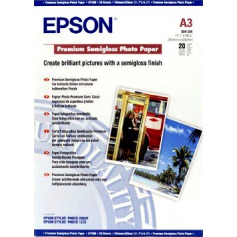 Epson Premium - Carta bianca fotografica semi lucida, A3, 20 fogli, 255gr - 1pz - C13S041334