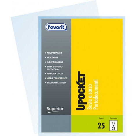 Favorit Buste a sacco UPOCKET in PPL liscio, aperte sul lato superiore, formato utile 15x21cm - 25pz - 100460097