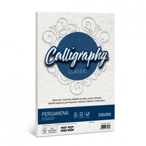 Favini Calligraphy - Carta pergamena A4, colore bianco, 50 fogli, 190gr - 1pz - A690084