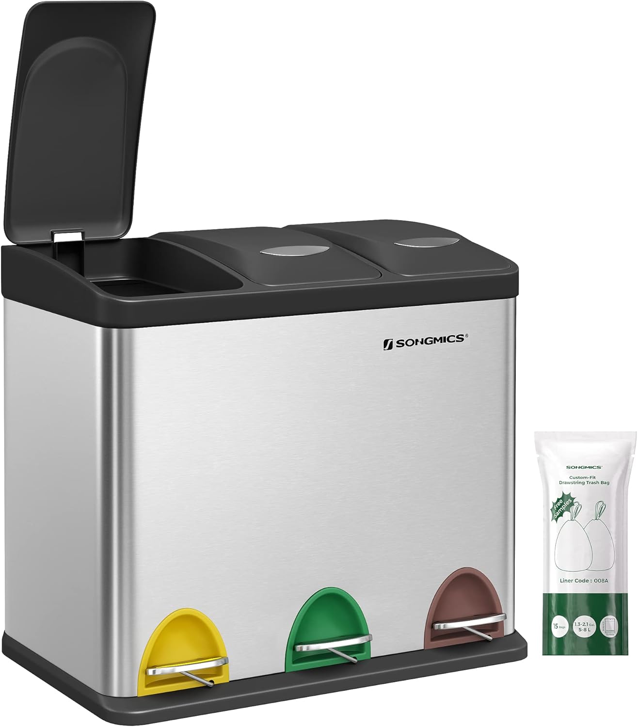 Pattumiera per Rifiuti tris 3 x 8 L Pattumiera Differenziata cm. 47x28xH39 -   C92TRIS38