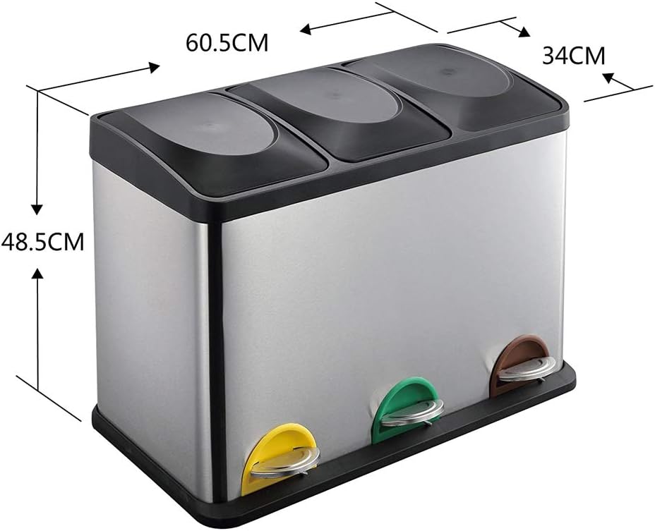 Pattumiera per Rifiuti tris 3 x15L Pattumiera Differenziata cm. 60x38xH48 -   C92TRIS45