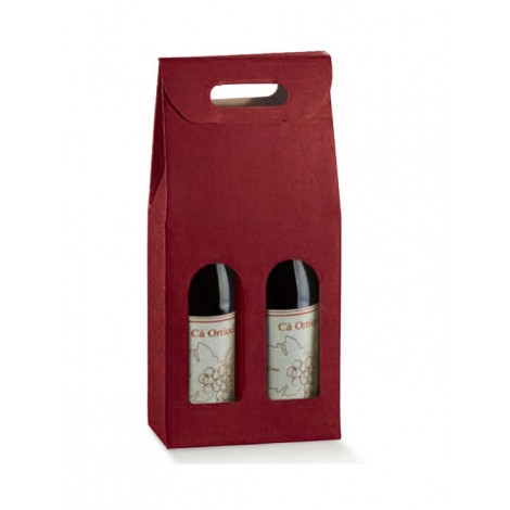 Scotton Scatola per 2 bottiglie in cartone con maniglia e finestra, 18x9x35,5cm, colore bordeaux - 36108C