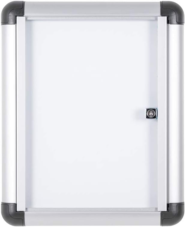 Bacheca con superficie magnetica in acciaio laccato, con anta battente per interni in alluminio, dimensioni: 306 x 376 mm