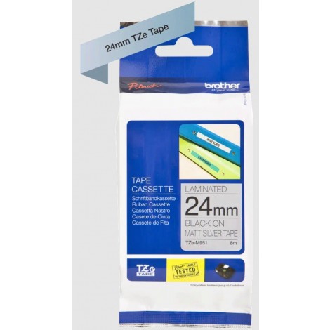 Brother Nastro tipo TZe per PT-7600VP, 24mm x 8m, nero su argento metallizzato opaco - TZME951 -  C92B61163