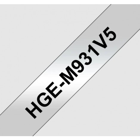 Brother Nastro tipo HGe per PT-T900W, 12mm x 8m, nero su argento - 5pz - HGEM931V5 - C92B61232