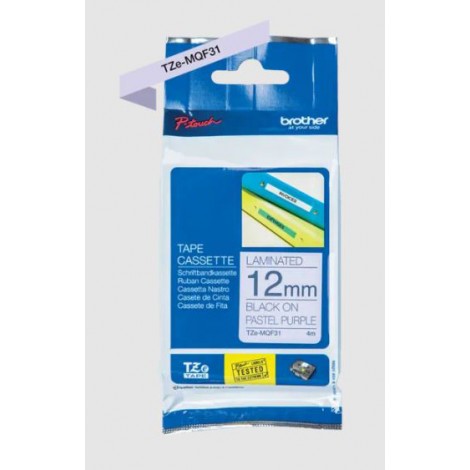 Brother Nastro tipo TZe per PT-H500 12mm x 4m, nero su lilla pastello - TZEMQF31