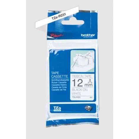 Brother Nastro in tessuto tipo TZe per PT-H500 12mm x 4m, nero su bianco - TZER231 - C92B61250