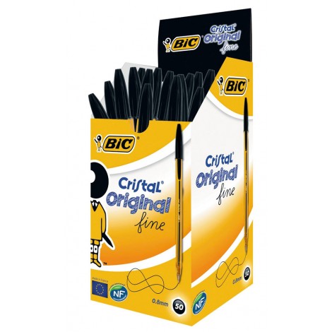 Bic Cristal Original - Penna a sfera, punta da 0,8mm, tratto 0,30mm, colore nero - 50pz - 872731 - C92BI2026