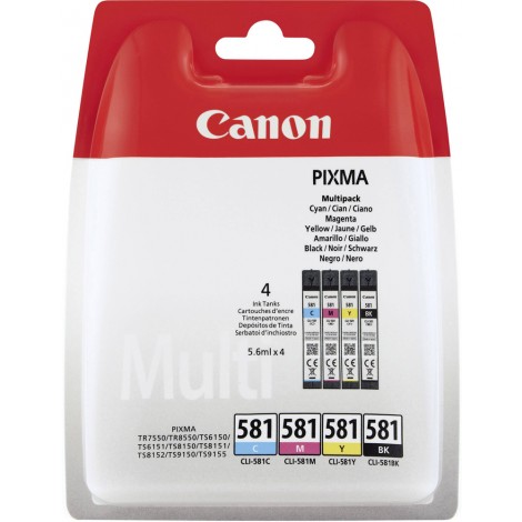 Canon CLI581 Cartuccia inchiostro nero, ciano, magenta e giallo per PIXMA TS 6150 (4x5,6ml) 1Conf. - 2103C006 - C92C22410
