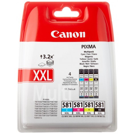 Canon CLI581XXL Cartuccia inchiostro nero, ciano, magenta e giallo per PIXMA TS 6150 (4x11,7ml) 1Conf. - 1998C004 - C92C22411