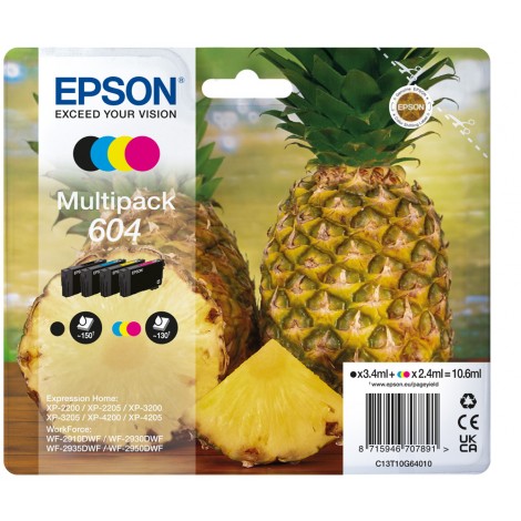Epson 604 Cartuccia inchiostro nero, ciano, magenta e giallo per EXPRESSION HOME XP 2200 (1x3,4ml - 3x2,4ml) 1Conf. - C13T10G64010 - C92E22628