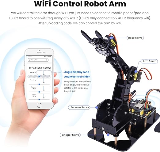 Braccio robot intelligente ESP32 con joystick, kit costruzione robot programmazione fai-da-te 4DF per adolescenti adulti - C92ESP32 - immagine 3