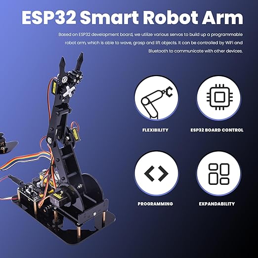 Braccio robot intelligente ESP32 con joystick, kit costruzione robot programmazione fai-da-te 4DF per adolescenti adulti - C92ESP32 - immagine 5