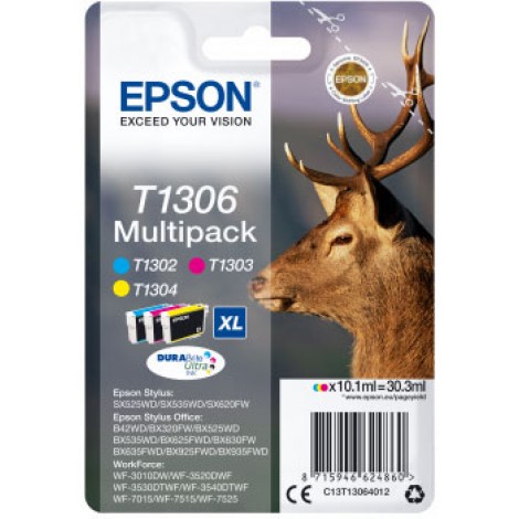 Epson T1306 Cartuccia inchiostro ciano, magenta e giallo per STYLUS BX325WD (30,3ml) 1Conf. - C13T13064012 - C92E22174