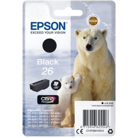 Epson 26 Cartuccia inchiostro nero per EXPRESSION PREMIUM XP 600 (6,2ml) 1pz - C13T26014012 - C92E22180