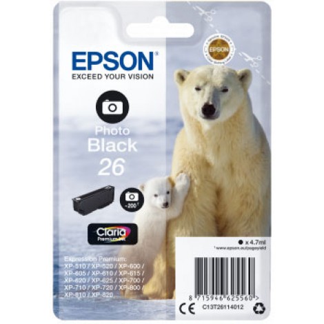 Epson 26 Cartuccia inchiostro nero foto per EXPRESSION PREMIUM XP 600 (4,7ml) 1pz - C13T26114012 - C92E22181