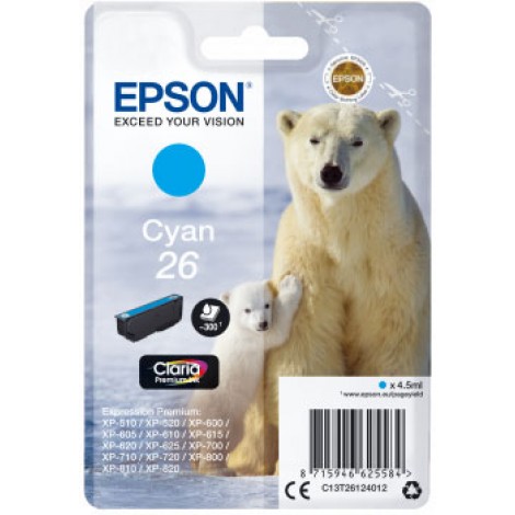 Epson 26 Cartuccia inchiostro ciano per EXPRESSION PREMIUM XP 600 (4,5ml) 1pz - C13T26124012 - C92E22182