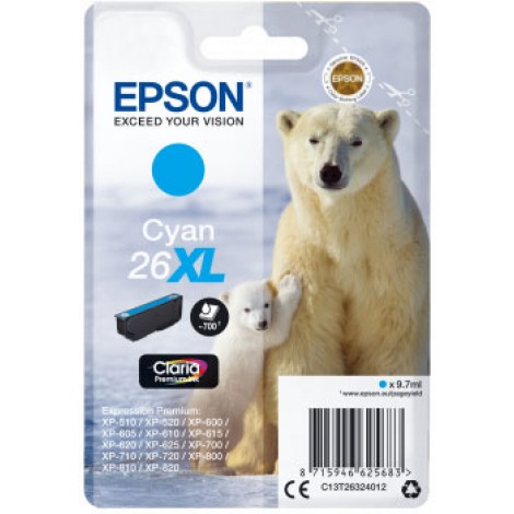 Epson 26 XL Cartuccia inchiostro ciano per EXPRESSION PREMIUM XP 600 (9,7ml) 1pz - C13T26324012 - C92E22188