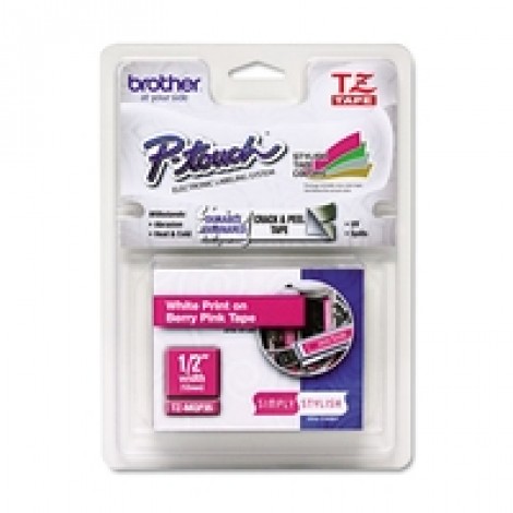 Brother TZEMQP35 Nastro tipo TZ per PT-6/15/20/2000, 12mm x 5m, laminato opaco, bianco su rosa shocking - C92B61176