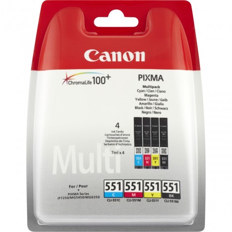 Canon CLI551 cartuccia multipack inchiostro nero, ciano, magenta e giallo per PIXMA MG 5450 (4x4ml) 1Conf. - 6509B016 - C92C22360