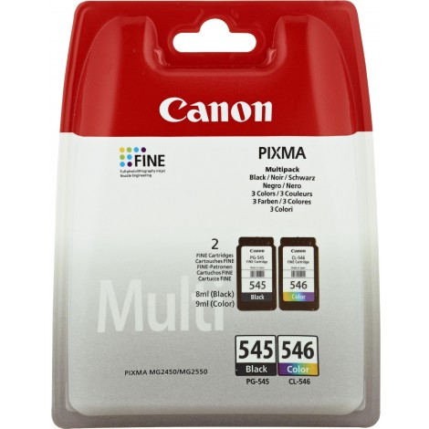 Canon PG545 CL546 cartuccia multipack CMYK nero e colore per PIXMA MG 2450 (8ml) 1Conf. - 8287B008 - C92C25802