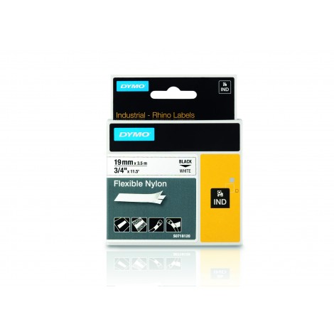 Dymo 18489 Nastro Rhino in nylon flessibile, 19mm x 3,5m, nero su bianco - C92DY6083