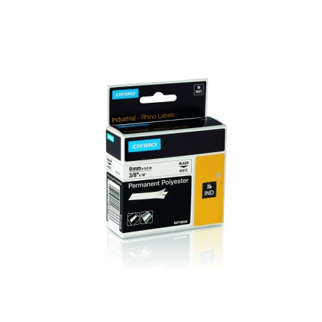 Dymo 18482 Nastro Rhino in poliestere permanente, 9mm x 5,5m, nero su bianco - C92DY6091