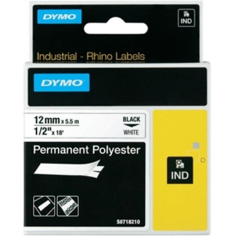Dymo 18483 Nastro Rhino in poliestere permanente, 12mm x 5,5m, nero su bianco - C92DY6096