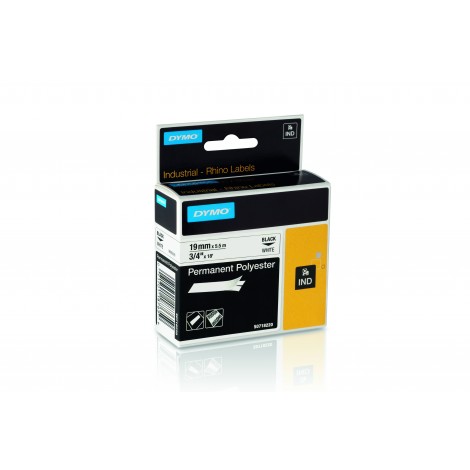 Dymo 18484 Nastro Rhino in poliestere permanente, 19mm x 5,5m, nero su bianco - C92DY6100