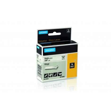Dymo 18443 Nastro Rhino in vinile colorato, 9mm x 5,5m, nero su bianco - C92DY6105