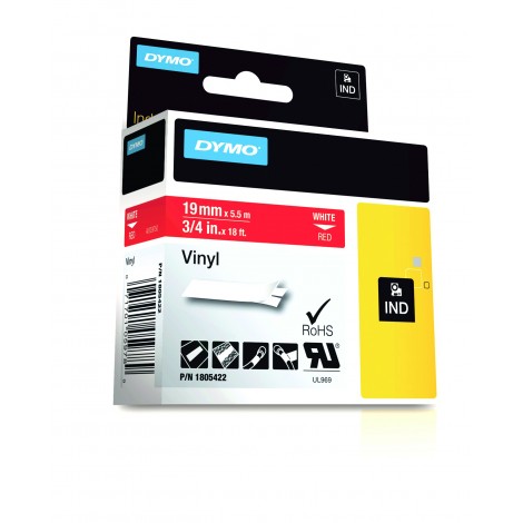 Dymo 1805422 Nastro Rhino in vinile colorato, 19mm x 5,5m, bianco su rosso -  C92DY6122