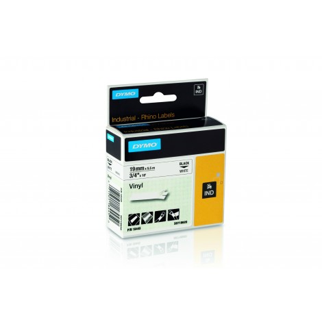 Dymo 18445 Nastro Rhino in vinile colorato, 19mm x 5,5m, nero su bianco -  C92DY6124