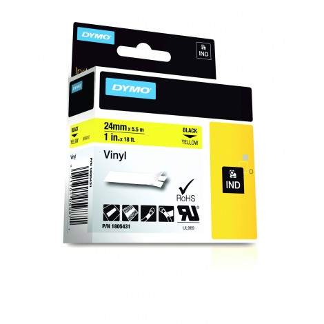 Dymo 1805431 Nastro Rhino in vinile colorato, 24mm x 5,5m, nero su giallo - C92DY6132