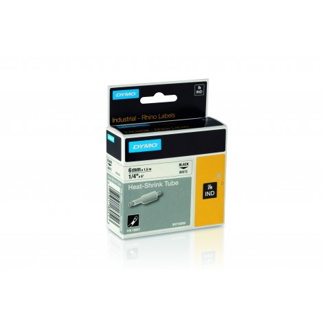Dymo S0718260 Nastro Rhino termorestringente, 6mm x 1,5m, nero su bianco - C92DY6143