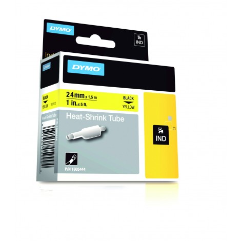 Dymo 1805444 Nastro Rhino in vinile colorato, termorestringente, 24mm x 5,5m, nero su giallo - C92DY6144