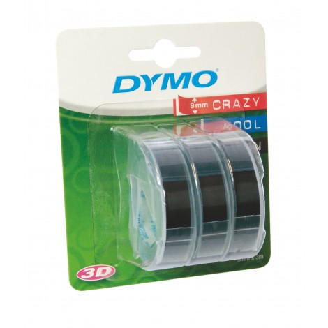 Dymo S0847730 Nastro per etichettatrici a rilievo Junior/Omega, 9mm x 3m, bianco su nero - 3pz - C92DY6516