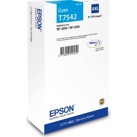 Epson T7542 Cartuccia inchiostro ciano per WORKFORCE WF 8090 (69ml) 1pz - C13T75424N - C92E20132