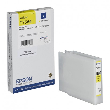 Epson T7564 Cartuccia inchiostro giallo per WORKFORCE WF 8090 (1.500pg) 1pz - C13T75644N - C92E22117