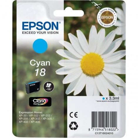 Epson 18 Cartuccia inchiostro ciano per EXPRESSION HOME XP 30 (180pg) 1pz - C13T18024012 - C92E22121