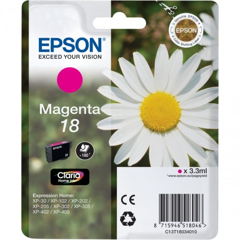 Epson 18 Cartuccia inchiostro magenta per EXPRESSION HOME XP 30 (180pg) 1pz - C13T18034012 - C92E22122