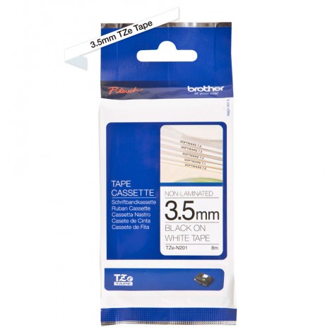 Brother TZEN201 Nastro tipo TZe per PT-1010/1280, 3,5mm x 8m, nero su bianco - C92B61004