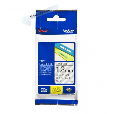 Brother TZE131 Nastro tipo TZe per PT-1010/1280, 12mm x 8m, nero su trasparente - C92B61009