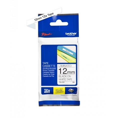 Brother TZE231 Nastro tipo TZe per PT-1010/1280, 12mm x 8m, nero su bianco - C92B61010