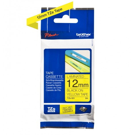 Brother TZE631 Nastro tipo TZe per PT-1010/1280, 12mm x 8m, nero su giallo - C92B61011