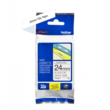 Brother TZE251 Nastro tipo TZe per PT-7600VP/2700VP, 24mm x 8m, nero su bianco - C92B61014